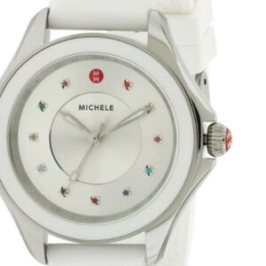 MICHELE White Cape Topaz Studded Watch, 40mm